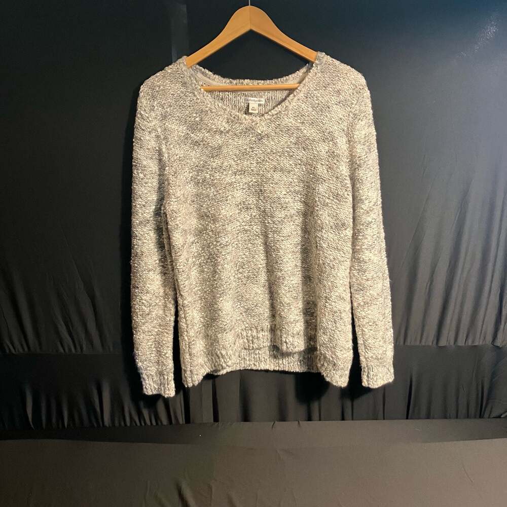 Croft & Barrow Gray White Marled V-Neck Knit Sweater XL
